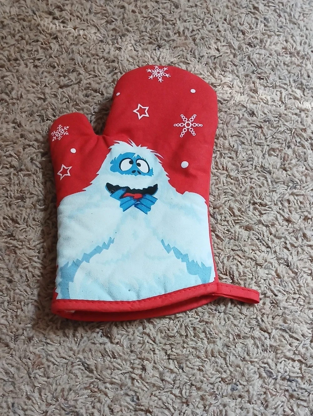 Festive Red Yeti Oven Mitt with Snowflake Design